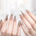 Polka Dot Ribbon High-End Water Drop Nail With Glue Diy Art Design False Nails Wearable Nails - 24Pcs