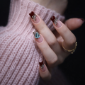 Little Wine Red French Diamond Nail With Glue Diy Art Design False Nails _24Pcs