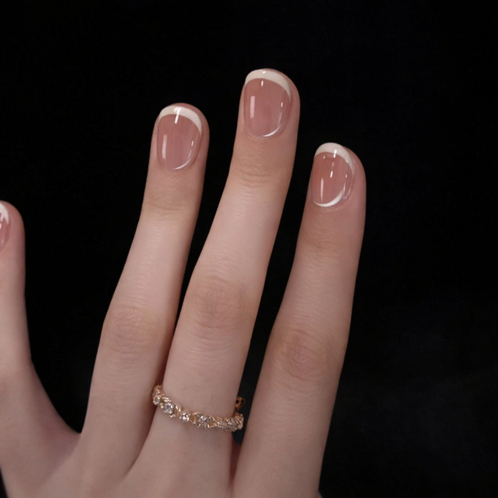 Minimalist White-Edged French Cat-Eye Nail With Glue Diy Art Design False Nails - 24Pcs