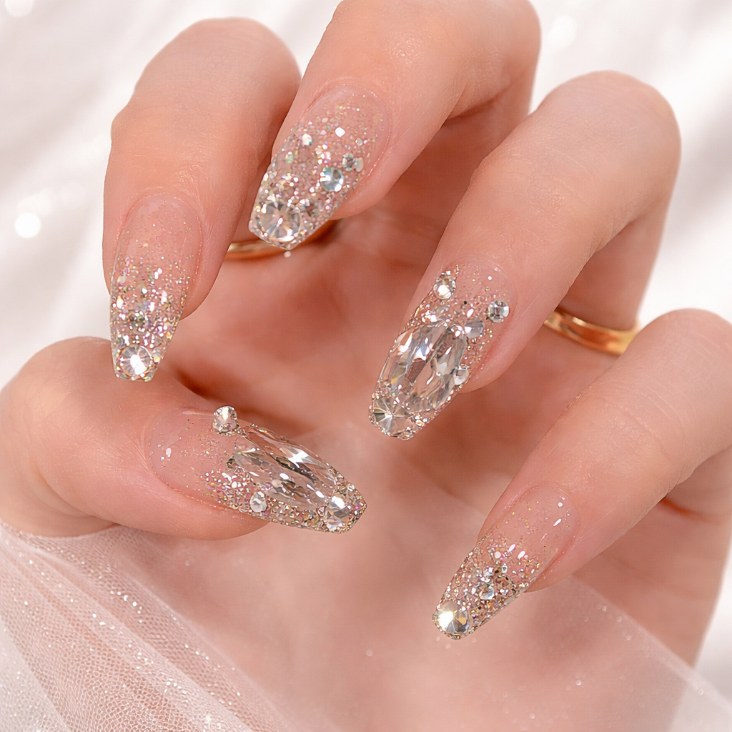 Sweet Cool Flash Powder Removable Nail With Glue Diy Art Design False Nails - 24Pcs
