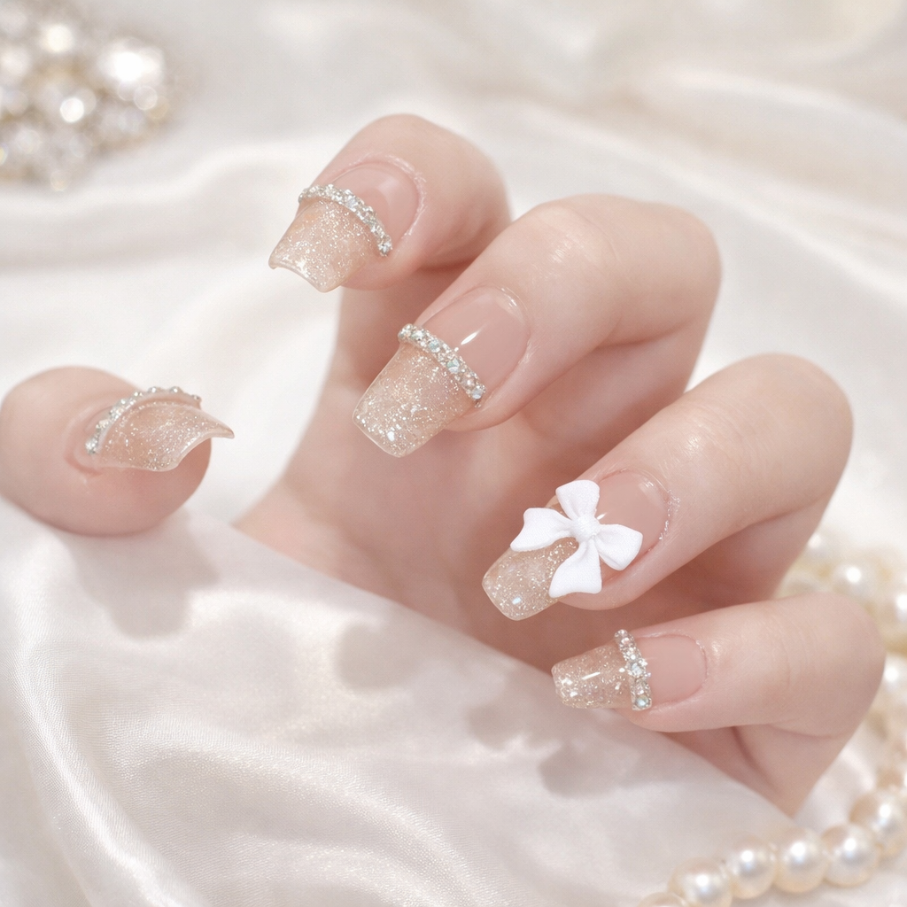 24PCS French Nails With Glue Diy Art Design False Nails Wearable Nails Stylish Pattern