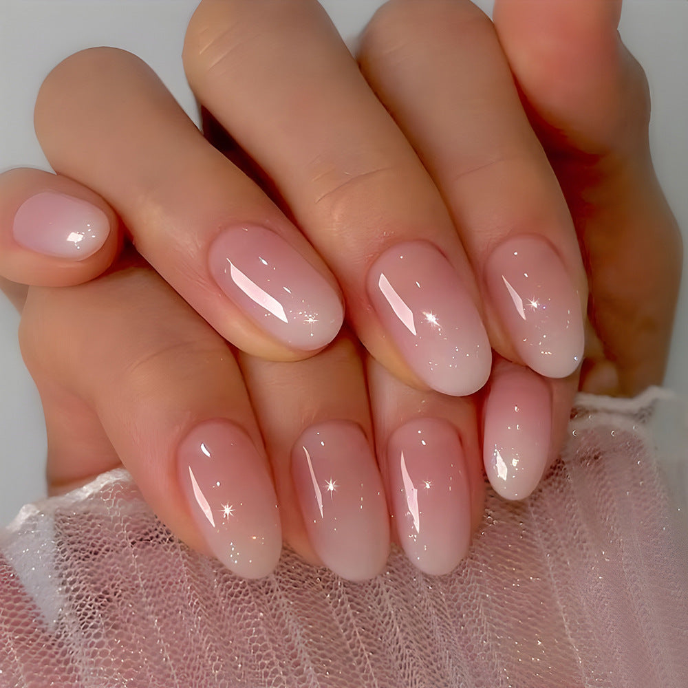 Short Nail Piece Pink White Gradient Nail Wearable Nails Stylish Pattern Artificial Nails - 24Pcs