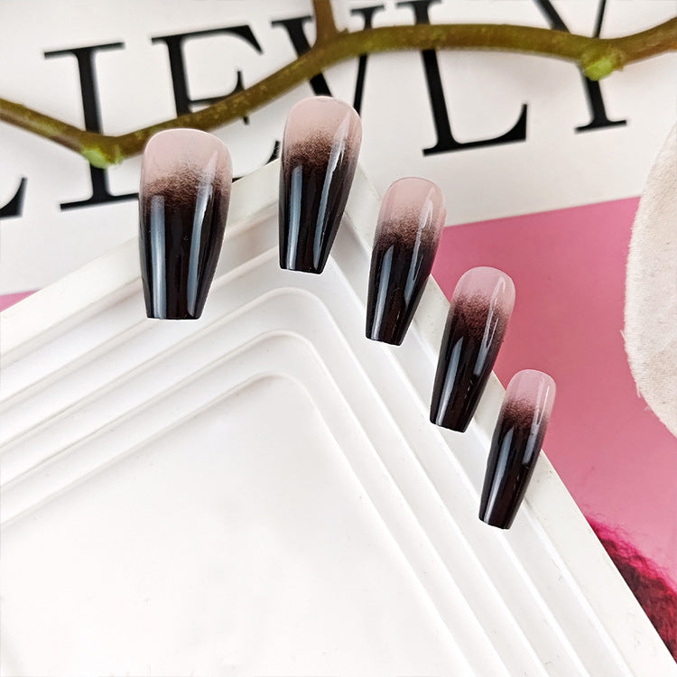 Black Gradient Wearable Normcore Style Nails With Glue - 24Pcs