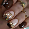 Armor Gold Foil Brown Nail With Glue - 24pcs