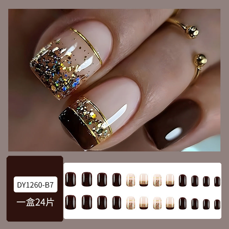 Armor Gold Foil Brown Nail With Glue - 24pcs