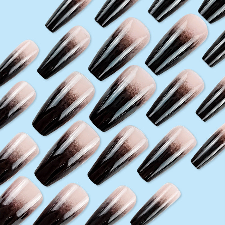 Black Gradient Wearable Normcore Style Nails With Glue - 24Pcs