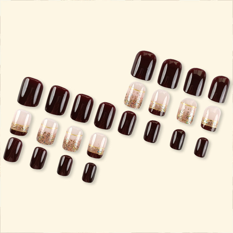 Armor Gold Foil Brown Nail With Glue - 24pcs
