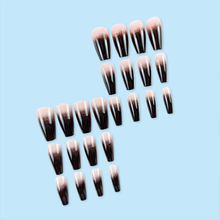 Black Gradient Wearable Normcore Style Nails With Glue - 24Pcs