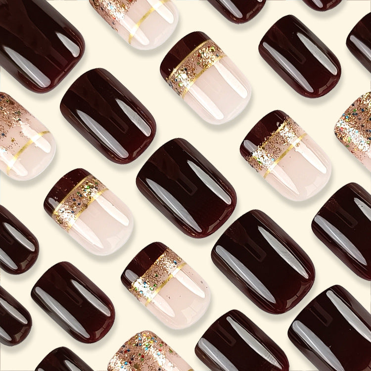 Armor Gold Foil Brown Nail With Glue - 24pcs