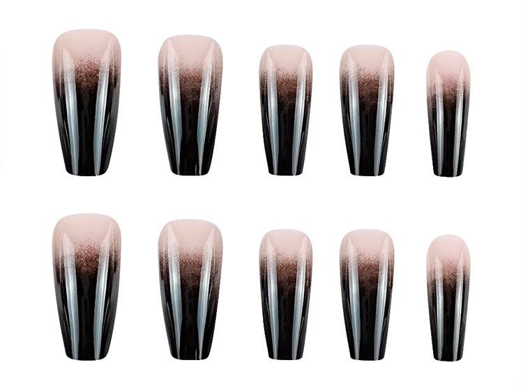 Black Gradient Wearable Normcore Style Nails With Glue - 24Pcs