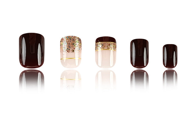 Armor Gold Foil Brown Nail With Glue - 24pcs