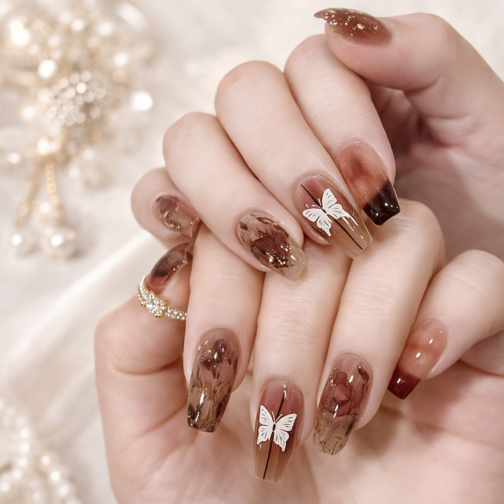 24Pcs Glitter Brown and Red Ballet Style With Glue - 24Pcs