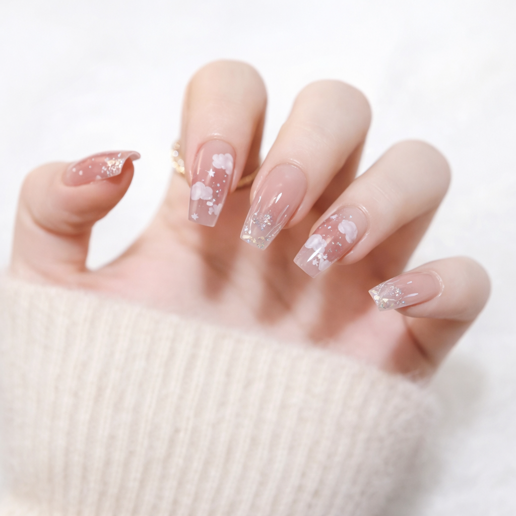 Little Red Book Hot Nebula Nail With Glue Diy Art Design False Nails - 24Pcs