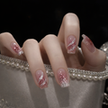 Whitening Glitter Nail With Glue Diy Art Design False Nails Wearable Nails Stylish Pattern Artificial Nails - 24Pcs
