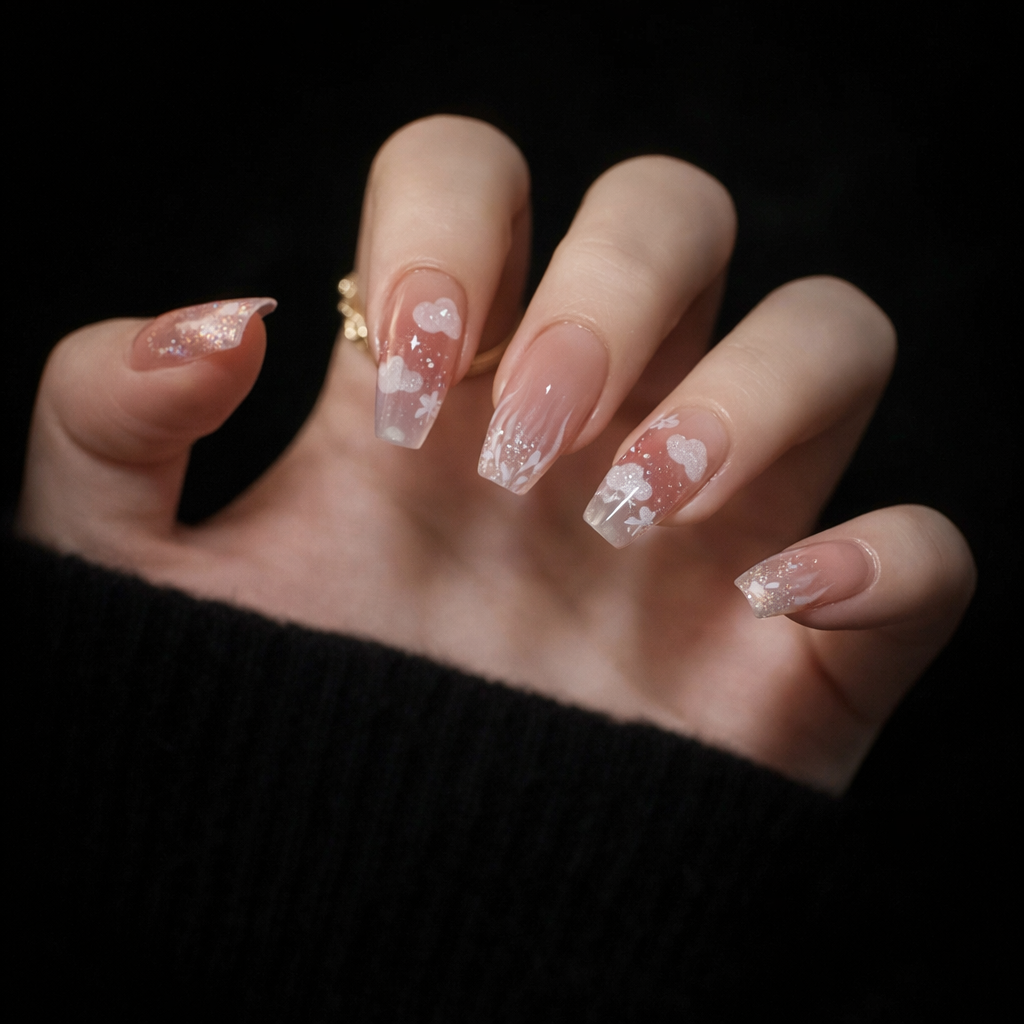 Little Red Book Hot Nebula Nail With Glue Diy Art Design False Nails - 24Pcs