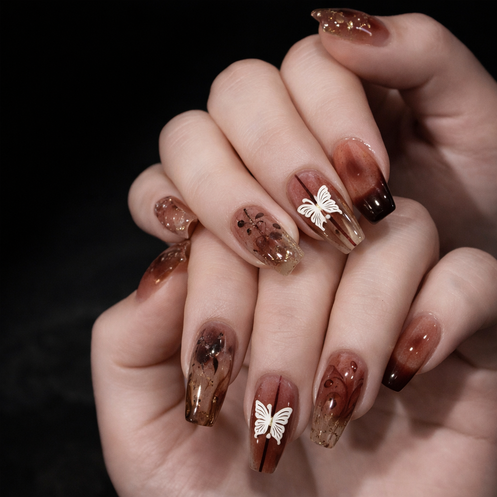24Pcs Glitter Brown and Red Ballet Style With Glue - 24Pcs