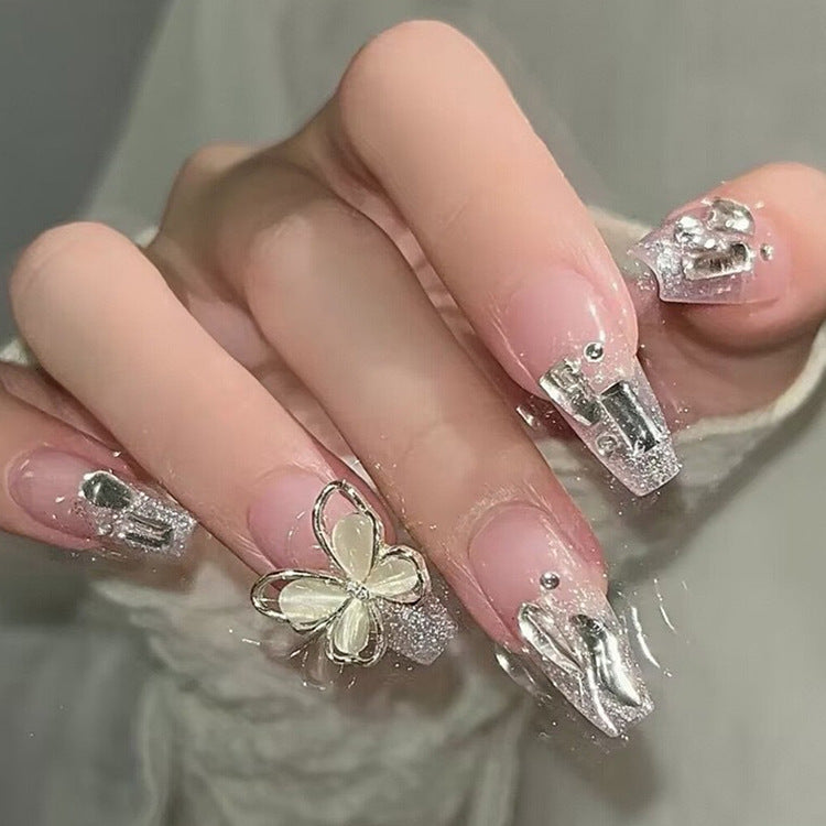 3D Rotating Butterfly Nail Patches Diamond-Encrusted Wearable Nails - 24Pcs