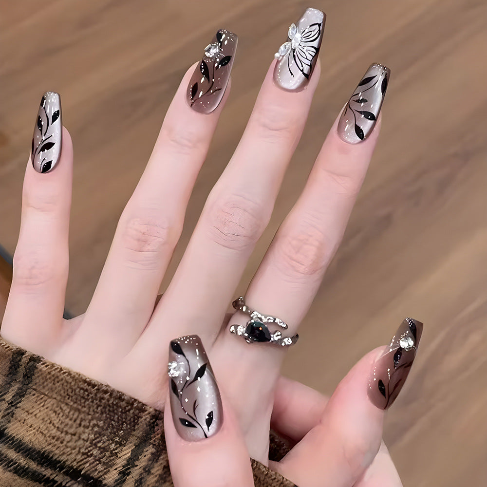 Maillard Cat's Eye Nail With Glue Diy Art Design False Nails - 24PCS