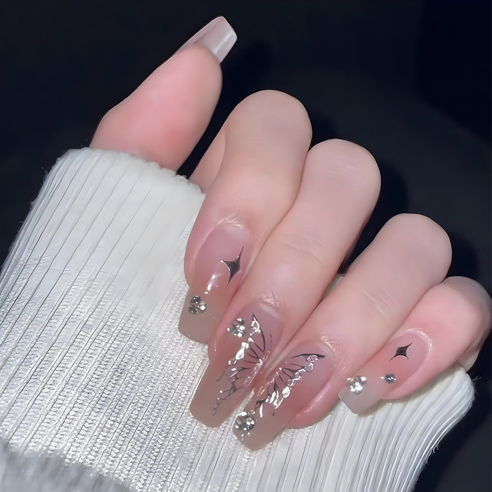 Butterfly Flash Diamond Paste Light Luxury Pure Wearable Nails - 24pcs