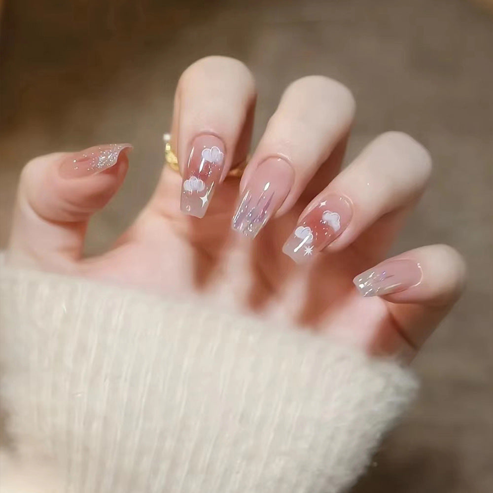 Little Red Book Hot Nebula Nail With Glue Diy Art Design False Nails - 24Pcs