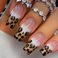 Leopard French Nail Art White Nail Wearable Nails Stylish Pattern Artificial Nails - 24Pcs