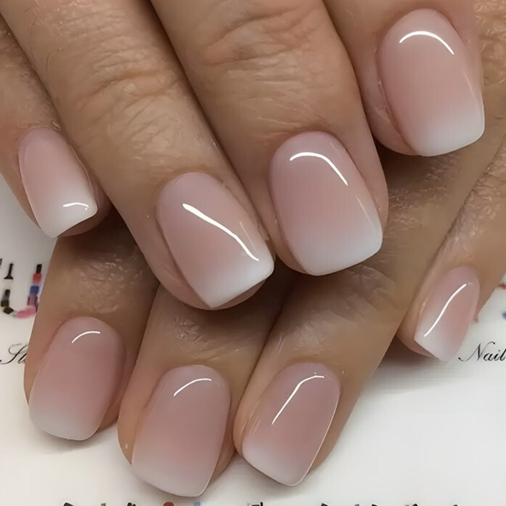 Pink White Gradient With Glue Diy Art Design False Nails Wearable Nails - 24Pcs