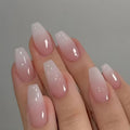 Gradient Naked White With Glue Diy Art Design False Nails - 24Pcs