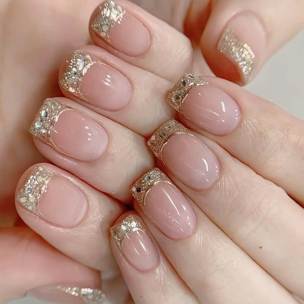 Light Luxury French With Glue Diy Art Design False Nails Wearable Nails