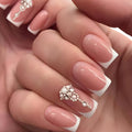 24Pcs Hot-Selling Pearl Rhinestone, White Edge Wearable Nails Stylish Pattern Artificial Nails