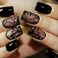 Dark Ins Style Black Vine Wear Nail Wearable Nails Stylish Pattern Artificial Nails - 24Pcs