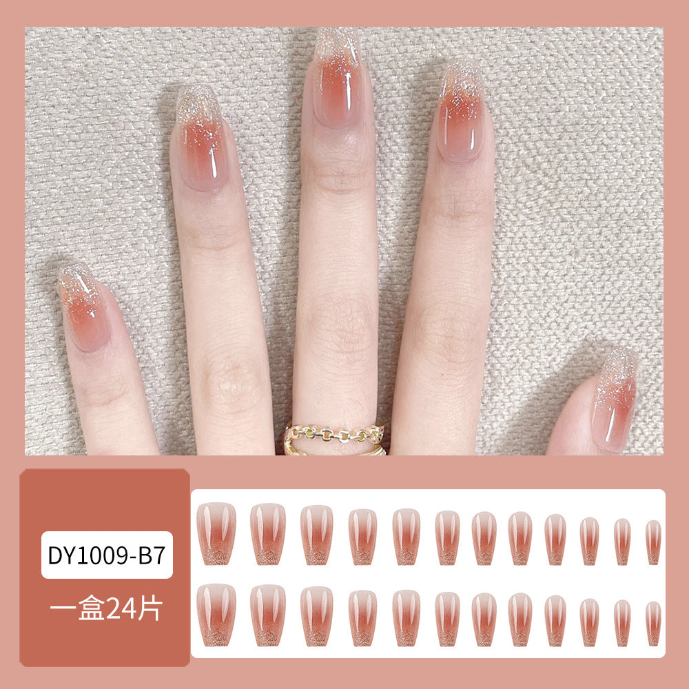Pink Gold Gradient Sweet And Cool Manicure Patches, Fresh Nude Pink Whitening Wearable Nails - 24Pcs