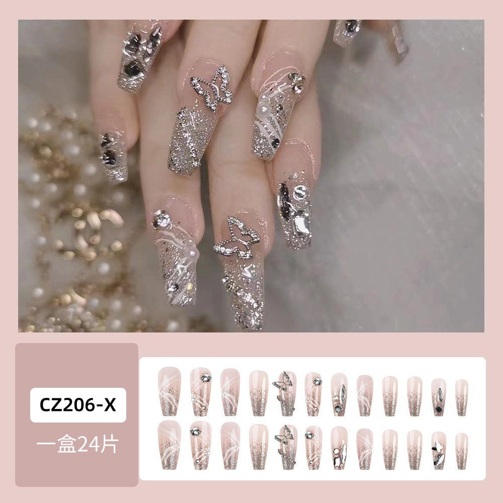 24Pcs Douyin's Popular Butterfly Nail With Glue Diy Art Design False Nails - 24Pcs