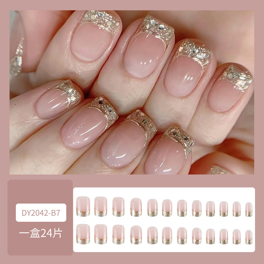 Light Luxury French With Glue Diy Art Design False Nails Wearable Nails