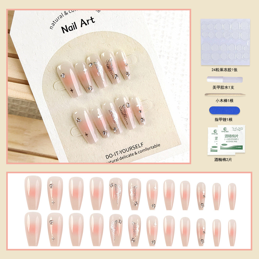 Butterfly Flash Diamond Paste Light Luxury Pure Wearable Nails - 24pcs