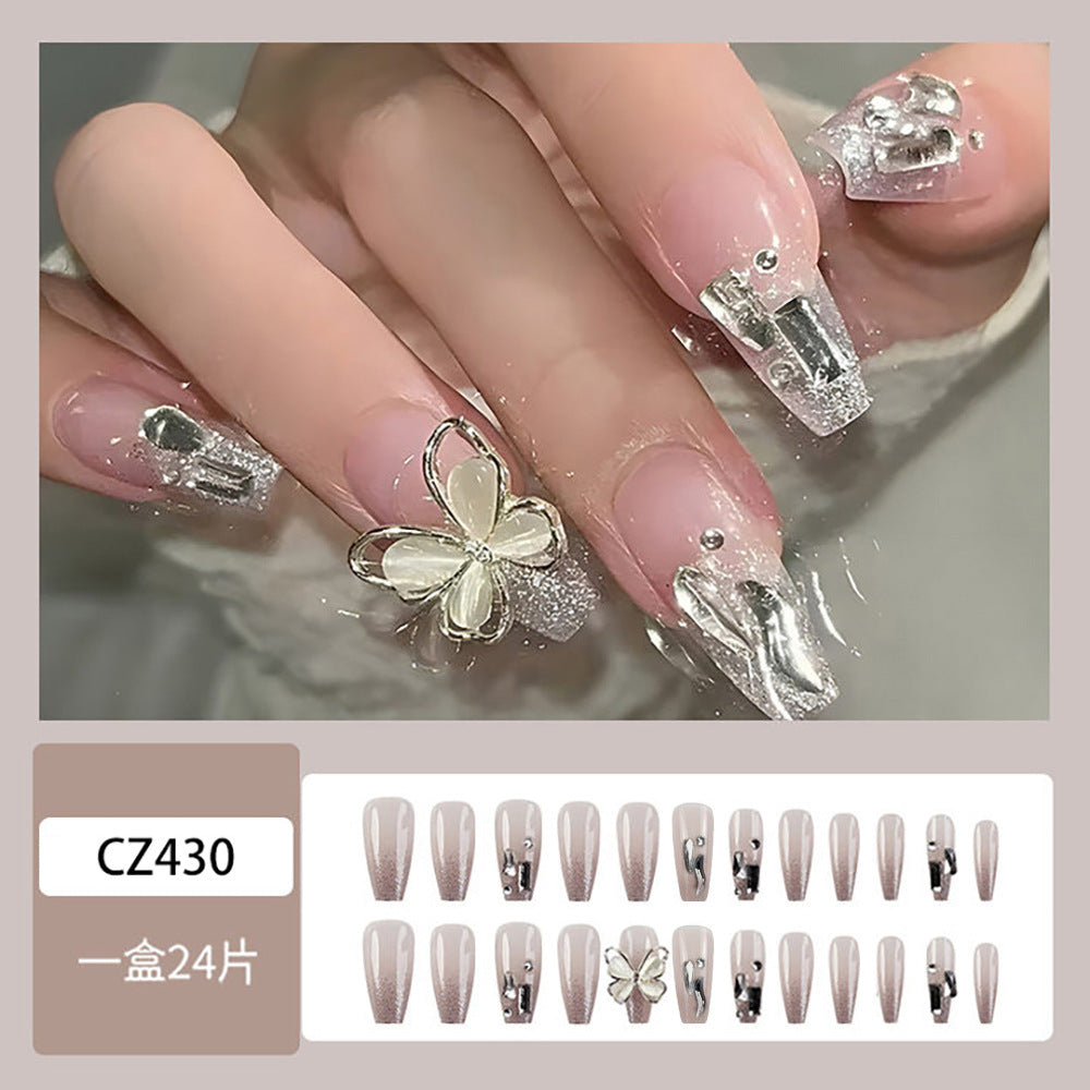 3D Rotating Butterfly Nail Patches Diamond-Encrusted Wearable Nails - 24Pcs