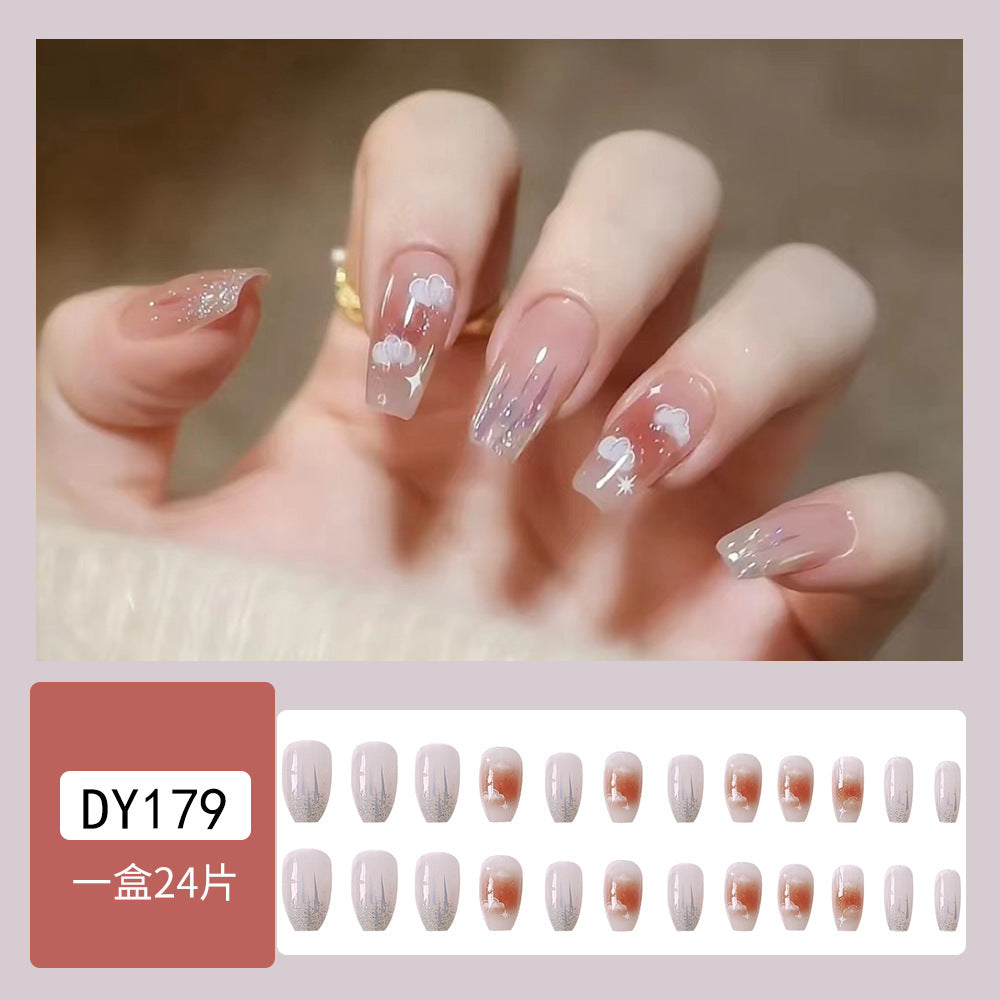 Little Red Book Hot Nebula Nail With Glue Diy Art Design False Nails - 24Pcs