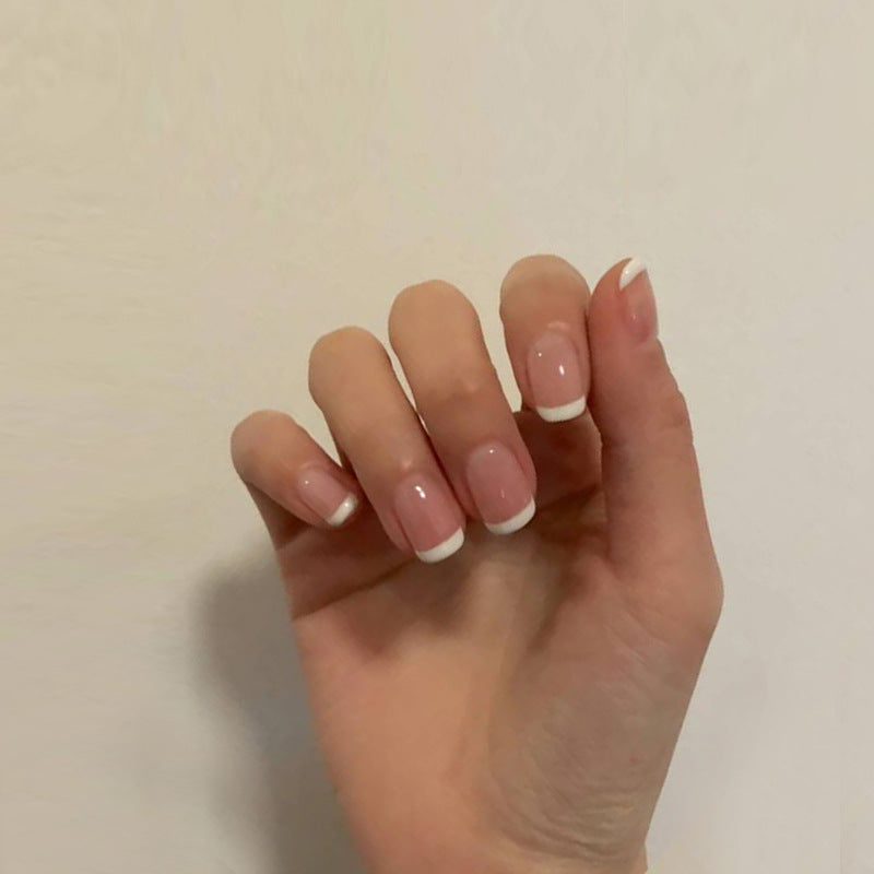 Jelly French White Fake Nail With Glue Diy Art Design False Nails - 24Pcs
