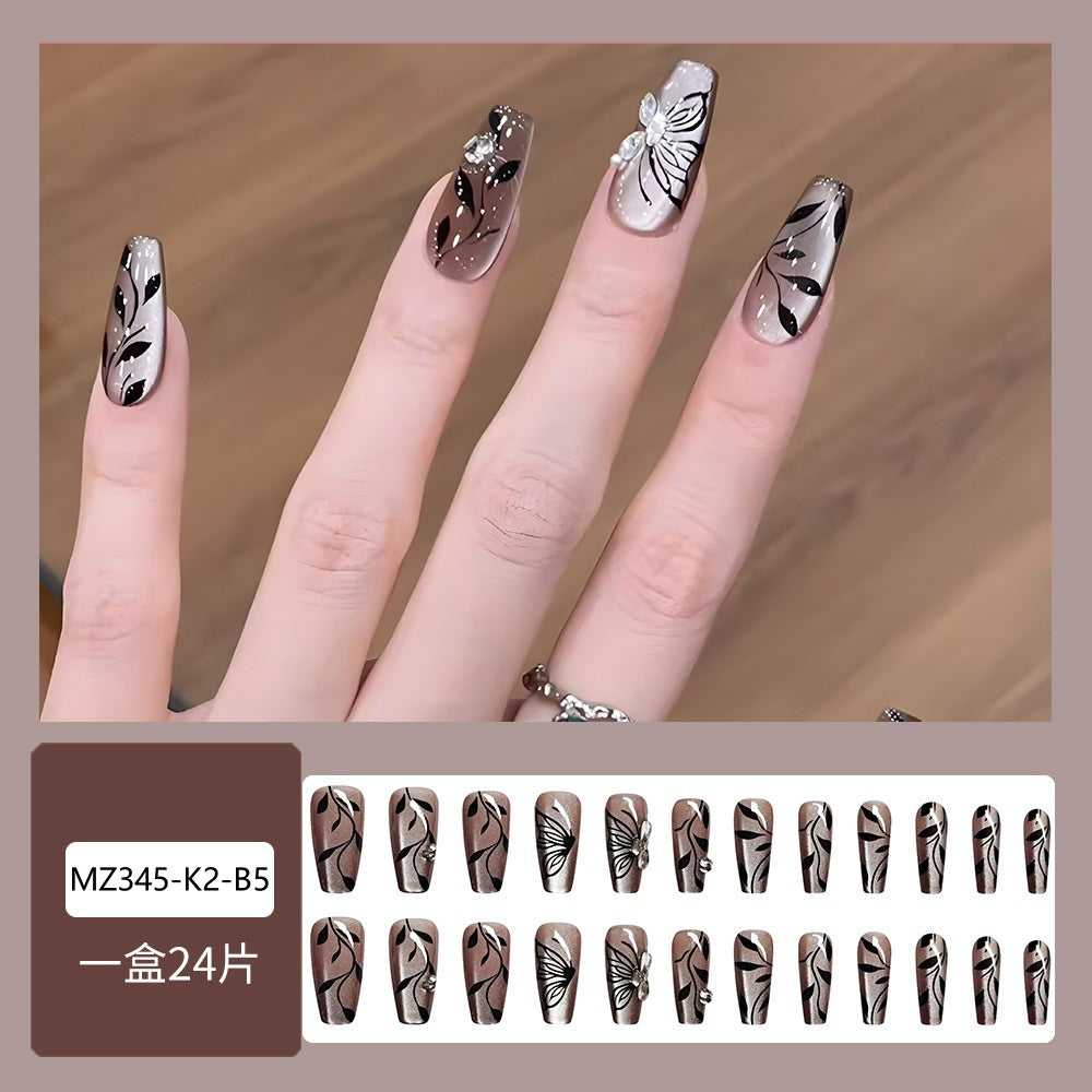 Maillard Cat's Eye Nail With Glue Diy Art Design False Nails - 24PCS