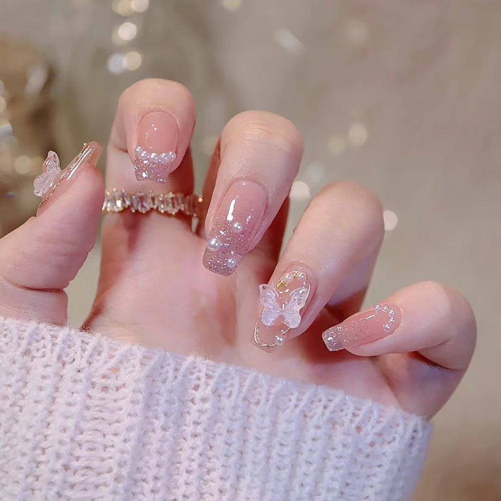Light Luxury Ice Through Butterfly Hand-Worn Nail Short Wearable Nails - 24Pcs