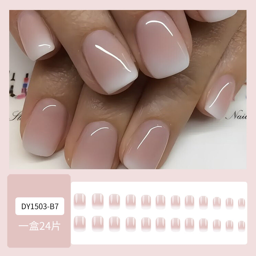 Pink White Gradient With Glue Diy Art Design False Nails Wearable Nails - 24Pcs