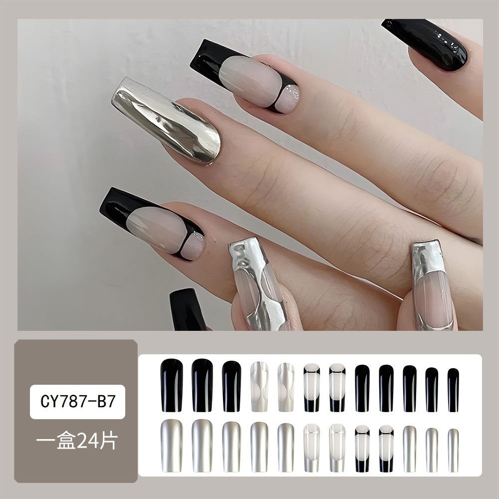 Dark High-End Nail With Glue Diy Art Design False Nails Wearable Nails - 24Pcs