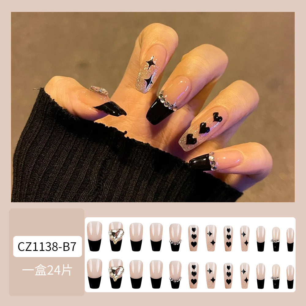 Diamond-Encrusted Wearable Nails With Glue Diy Art Design False Nails - 24Pcs