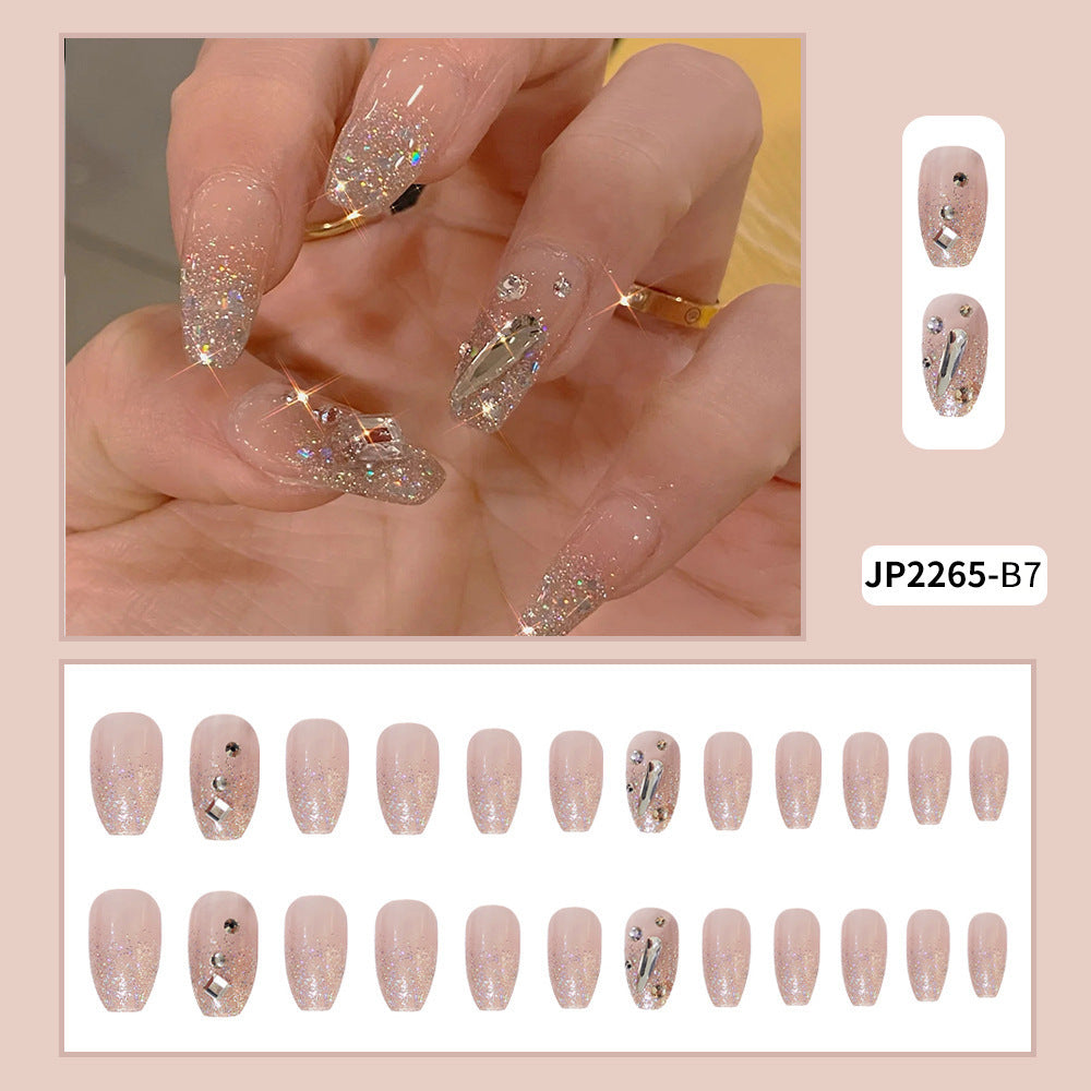 Sweet Cool Flash Powder Removable Nail With Glue Diy Art Design False Nails - 24Pcs