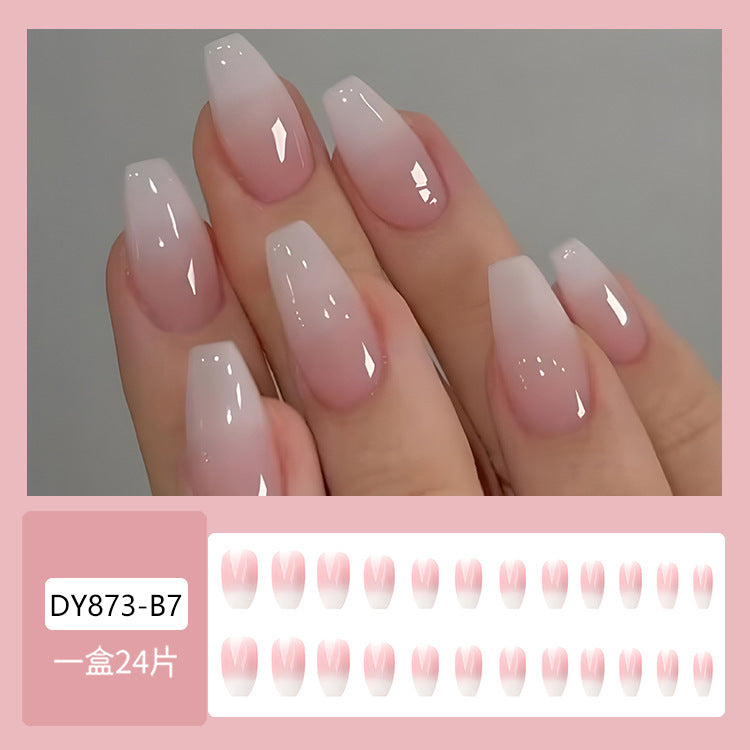 Gradient Naked White With Glue Diy Art Design False Nails - 24Pcs