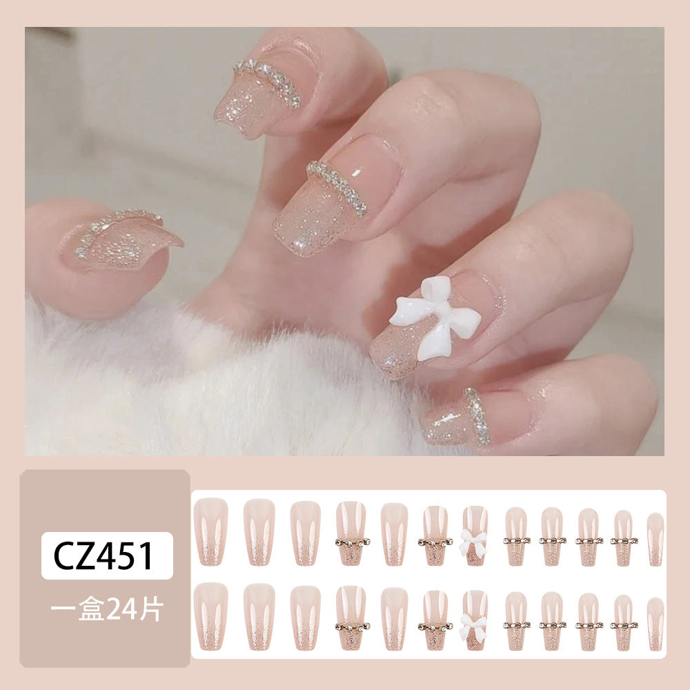 Butterfly Crystal Glitter Nail With Glue Diy Art Design False Nails - 24pcs