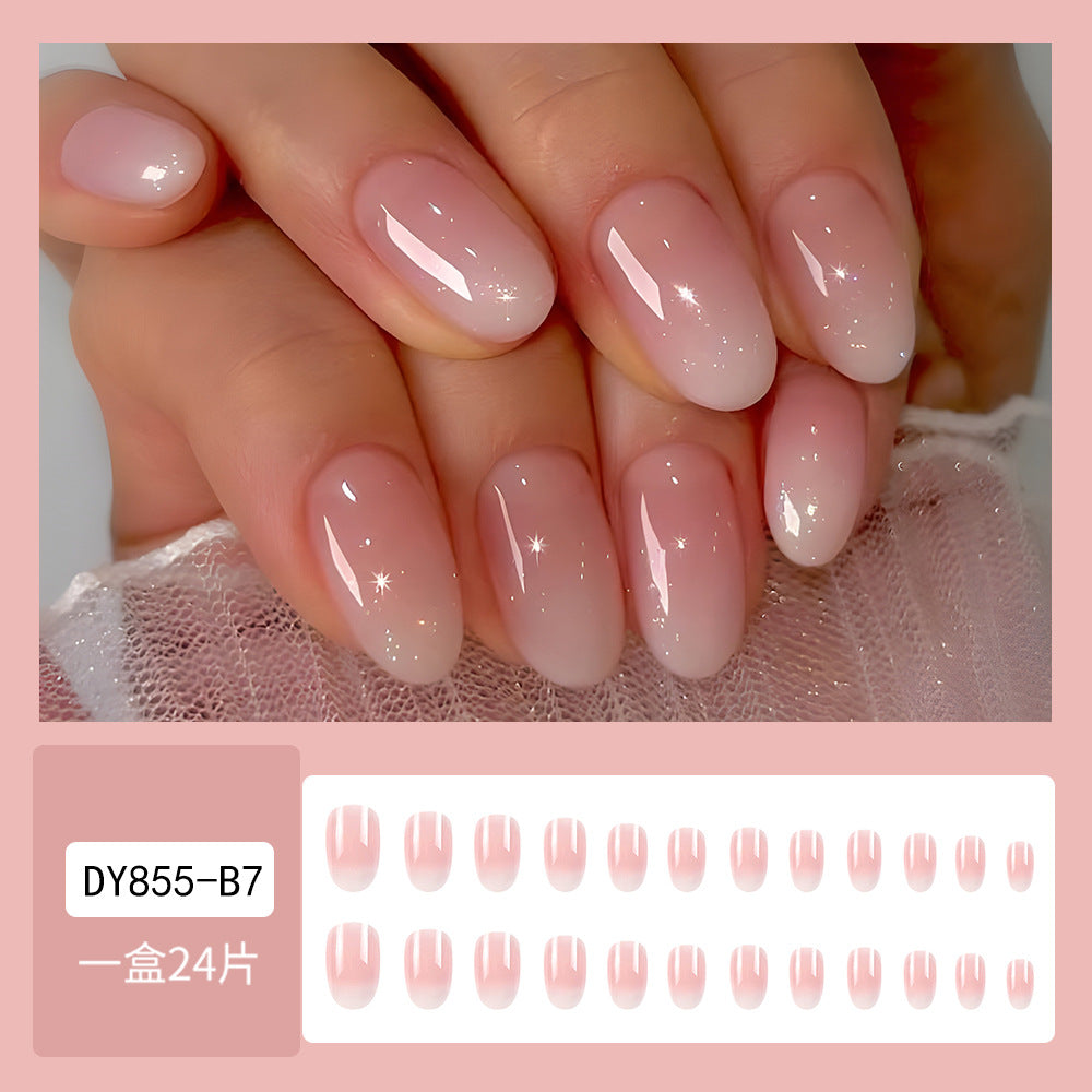 Short Nail Piece Pink White Gradient Nail Wearable Nails Stylish Pattern Artificial Nails - 24Pcs