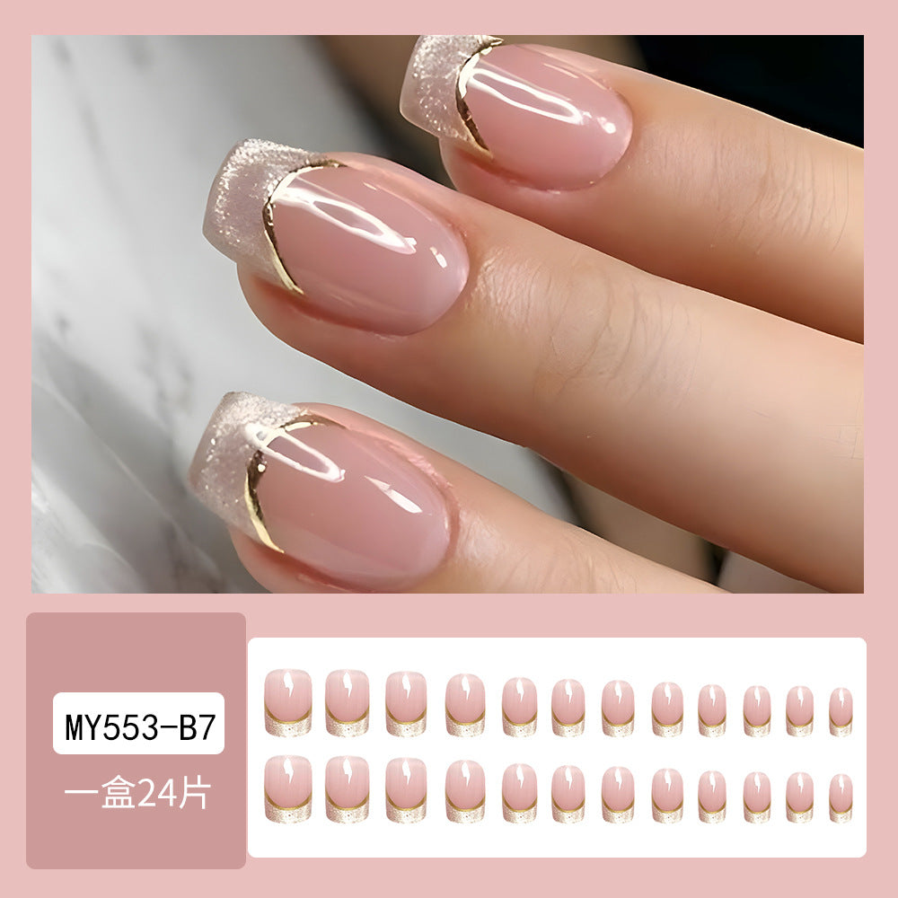 Hot Girl Starry Sky European Square Nail Pink Gradient Nail With Glue - 24Pcs