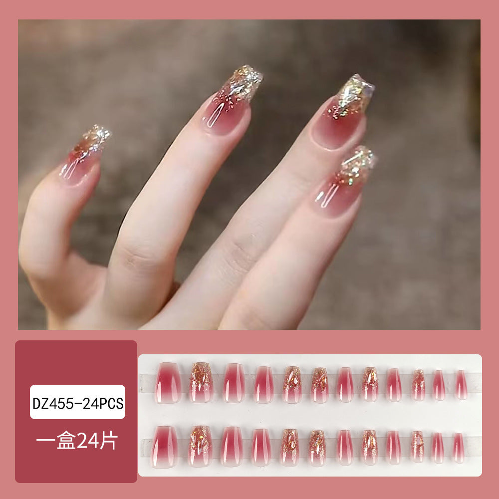 Broken Diamond Hot Girl Wear Nail Ice Transparent Blush With Glue  - 24pcs