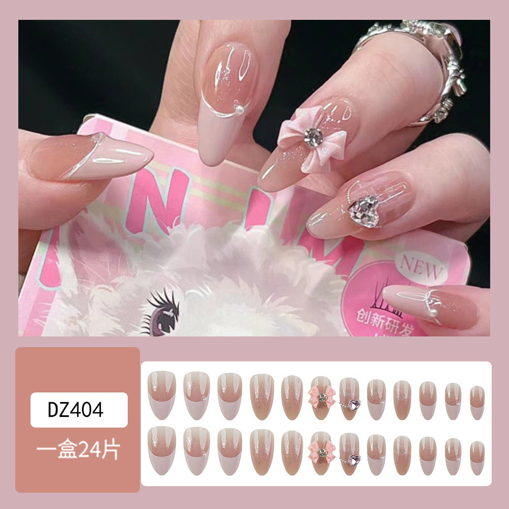 Bow Heart Dot Diamond Manicure Wearable Nails  - 24pcs
