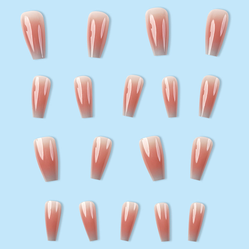 Long Maillard Manicure Wearable Nails Pure Desire Whitening Blush Manicure Gray Blue Gradie With Glu - 24Pcs